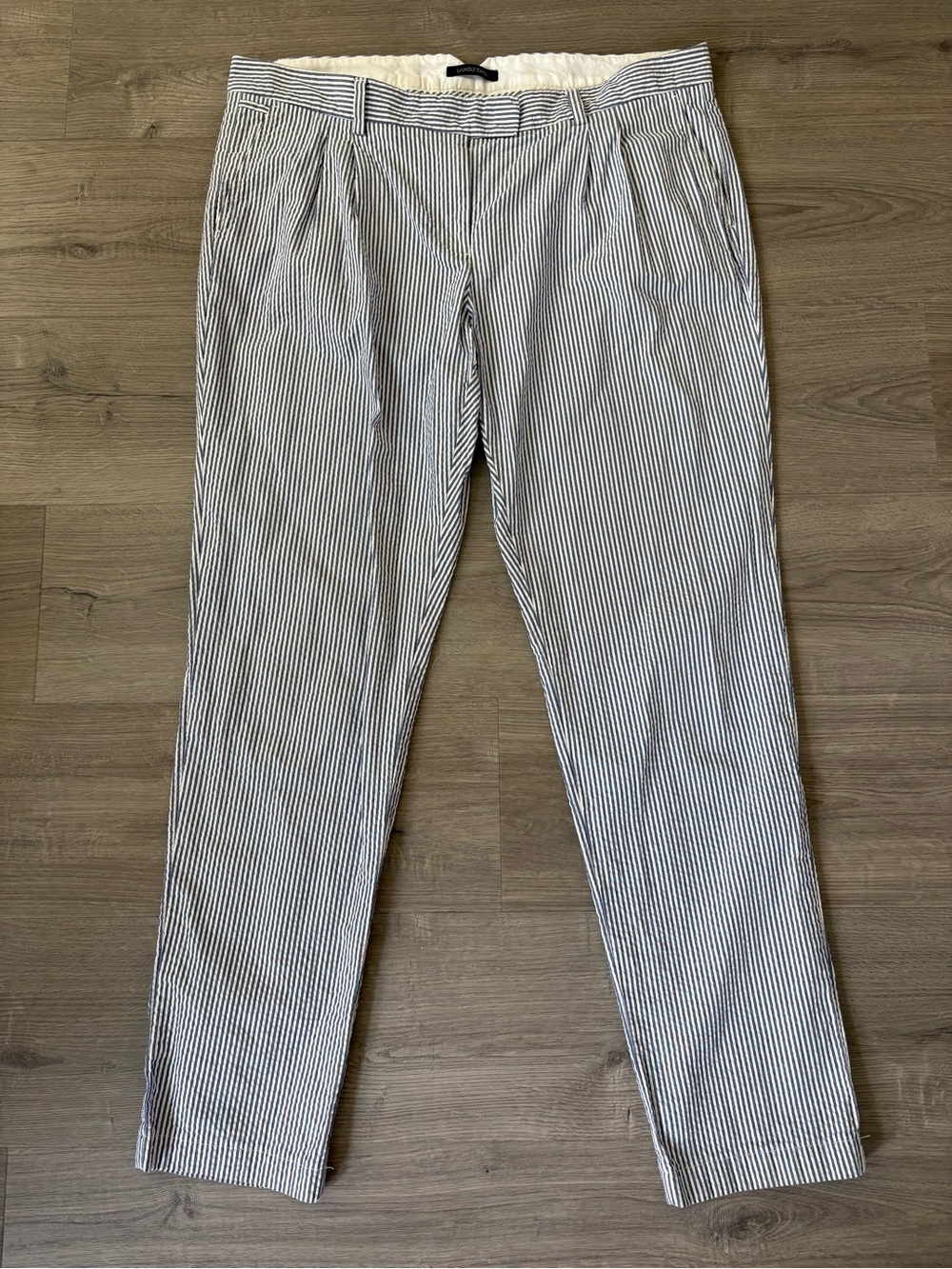 Lands' End Women's 14 Navy & White Pinstripe Low Rose Skinny Leg Pants